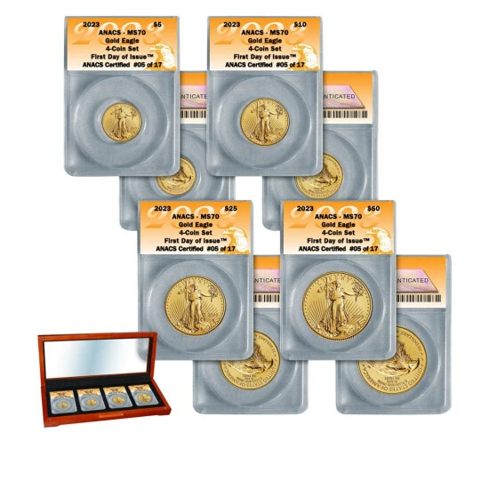 Best Pirce 🌟 Coin Collector 2023 MS70 ANACS FDOI Limited Edition Of 17 Gold Eagle 4-Coin Set 👏