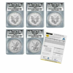Buy 👏 Coin Collector 2021 MS70 ANACS T-1/T-2 Silver Eagle 5-Coin Set W/Grading Certificate ⭐