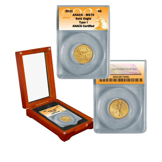 Best Sale 😍 Coin Collector 2021 MS70 ANACS Type I $5 Gold Eagle 1/10 Oz. Gold Coin ✔️