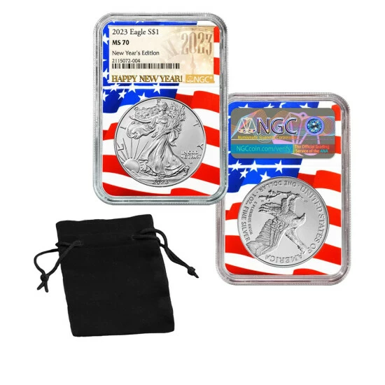Cheapest 👏 Coin Collector 2023 MS70 NGC Silver Eagle Dollar New Year's Edition With Flag Core 🥰