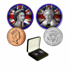 Cheap 🛒 Coin Collector Remembering Queen Elizabeth Colorized JFK Half & 2 Pence 2-Coin Set 🔥