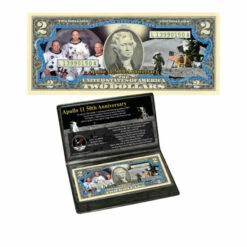 Best Sale 😀 Coin Collector Apollo 11 Colorized 50th Anniversary Commemorative $2 Bill 🔥
