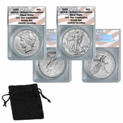 Promo 🎁 Coin Collector 1923 ANACS Peace Dollar & 2023 ANACS Silver Eagle 2-Coin 100-Year Set ✔️